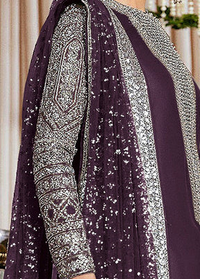 3 Pc Purple Semi Stitched Georgette Suit Set VDKSH31052105 - Indian Silk House Agencies