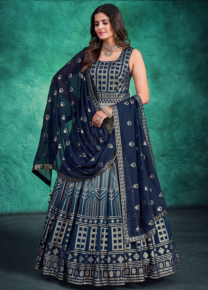 2 Pc Navy Blue Readymade Georgette Gown Set VDKSH31052063 - Indian Silk House Agencies