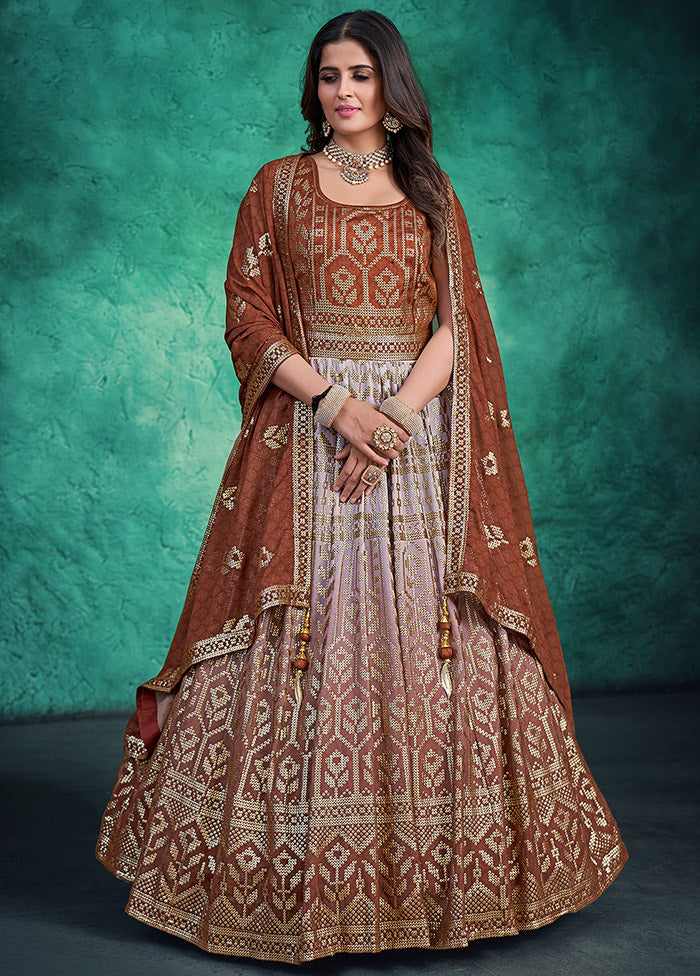 2 Pc Brown Readymade Georgette Gown Set VDKSH31052066 - Indian Silk House Agencies