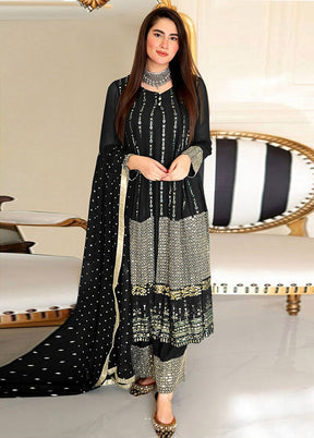 3 Pc Black Semi Stitched Georgette Suit Set VDKSH31052088 - Indian Silk House Agencies