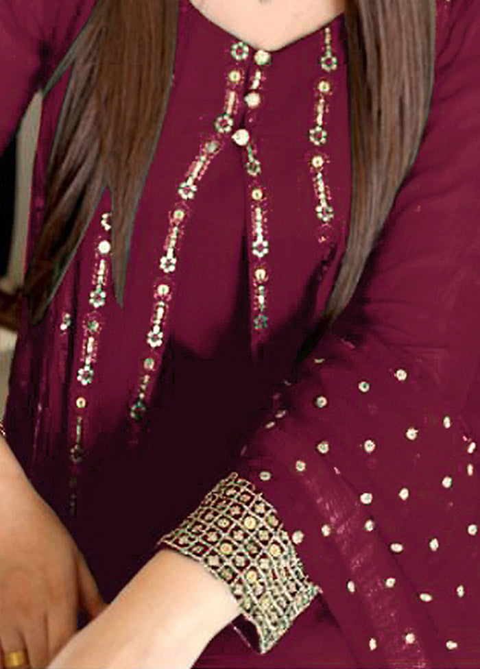 3 Pc Dark Pink Semi Stitched Georgette Suit Set VDKSH31052089 - Indian Silk House Agencies