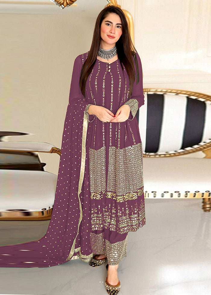 3 Pc Purple Semi Stitched Georgette Suit Set VDKSH31052094 - Indian Silk House Agencies
