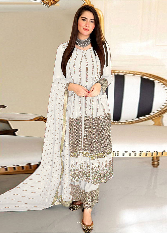 3 Pc White Semi Stitched Georgette Suit Set VDKSH31052095 - Indian Silk House Agencies
