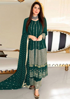 3 Pc Green Semi Stitched Georgette Suit Set VDKSH31052096 - Indian Silk House Agencies