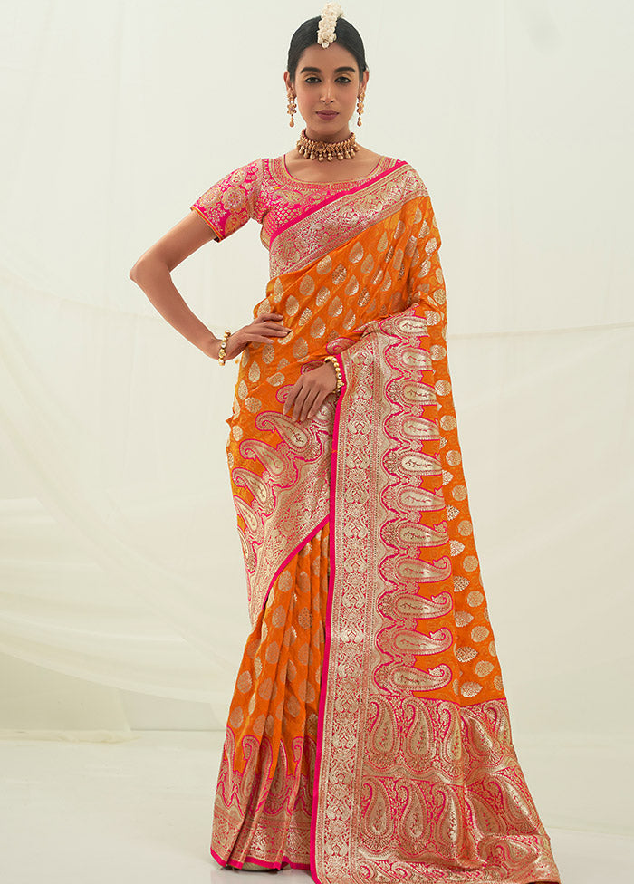 Orange Spun Silk Saree With Blouse Piece - Indian Silk House Agencies