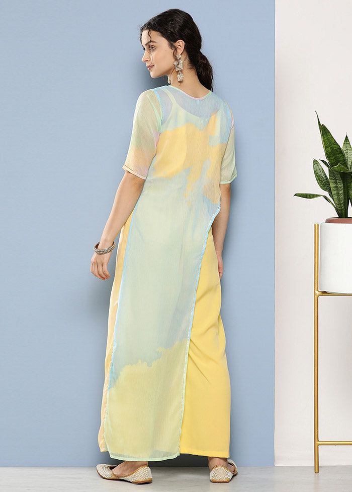 Yellow Silk Printed Jumpsuit Set VDKSH02062078 - Indian Silk House Agencies