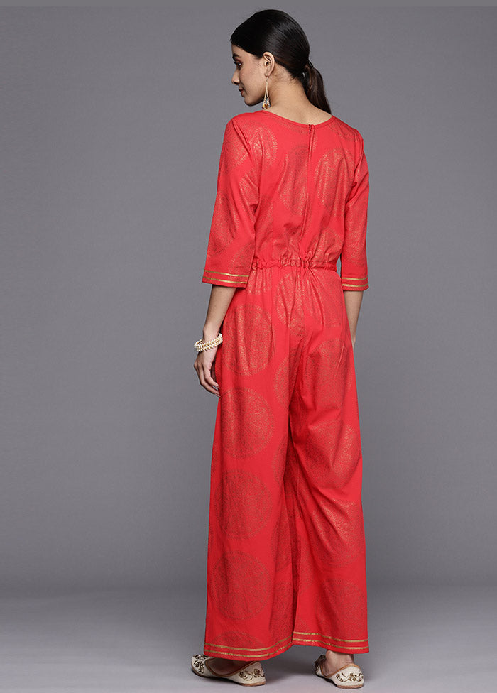 Red Silk Printed Jumpsuit Set VDKSH02062086 - Indian Silk House Agencies