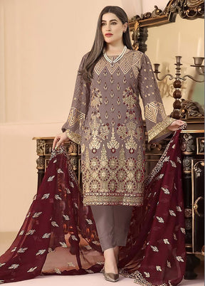 3 Pc Beige Semi Stitched Georgette Suit Set VDKSH02062091 - Indian Silk House Agencies