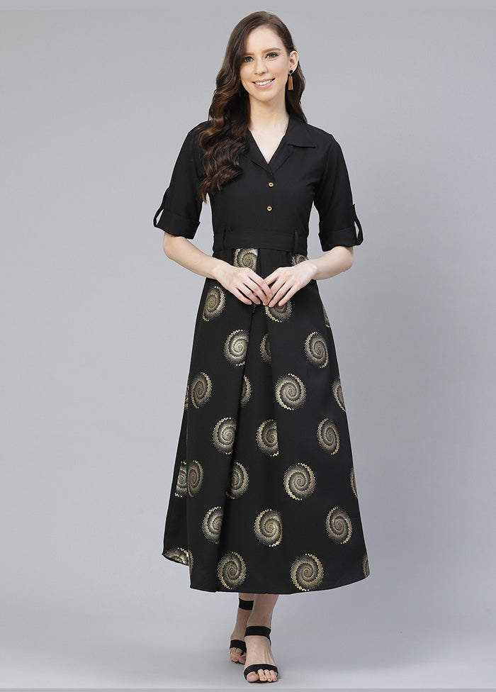 Black Rayon Ankle Length Flared Dress VDKSH02062057 - Indian Silk House Agencies