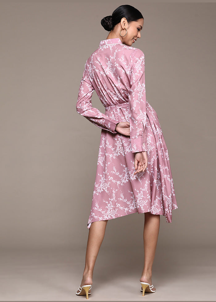 Pink Cotton Knee Length Flared Dress VDKSH02062060 - Indian Silk House Agencies