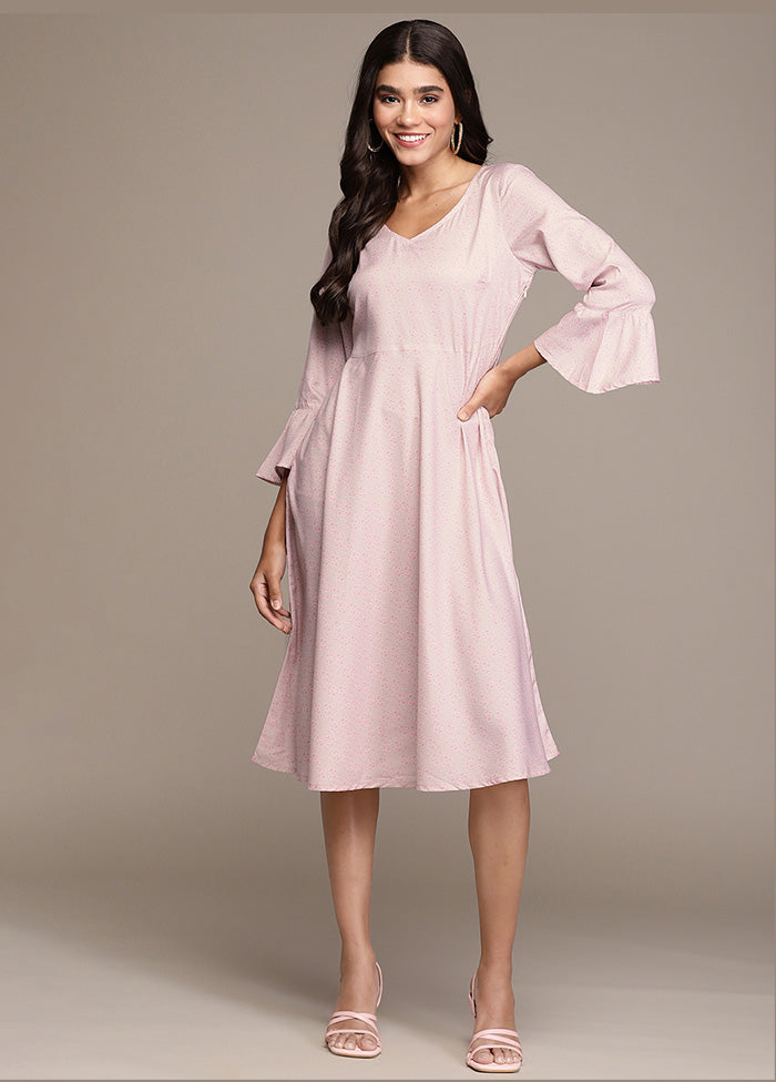 Pink Readymade Silk Knee Length Flared Dress VDKSH02062064 - Indian Silk House Agencies