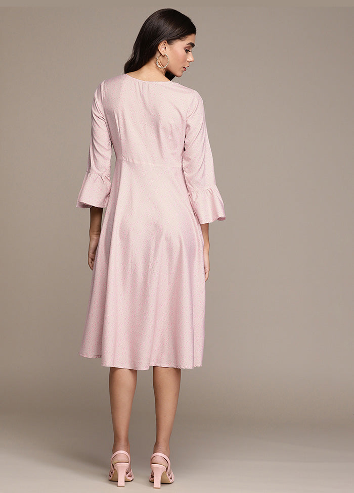 Pink Readymade Silk Knee Length Flared Dress VDKSH02062064 - Indian Silk House Agencies