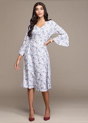 Blue Readymade Silk Knee Length Flared Dress VDKSH02062065 - Indian Silk House Agencies