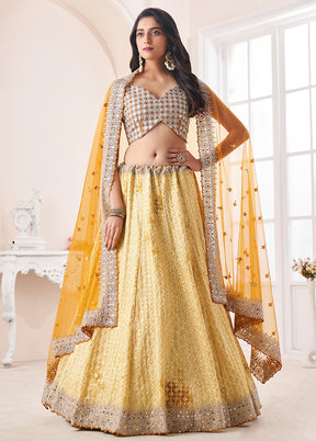 3 Pc Yellow Semi Stitched Pure Georgette Lehenga Set - Indian Silk House Agencies