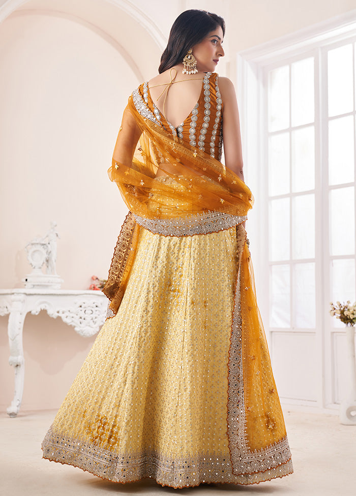 3 Pc Yellow Semi Stitched Pure Georgette Lehenga Set - Indian Silk House Agencies