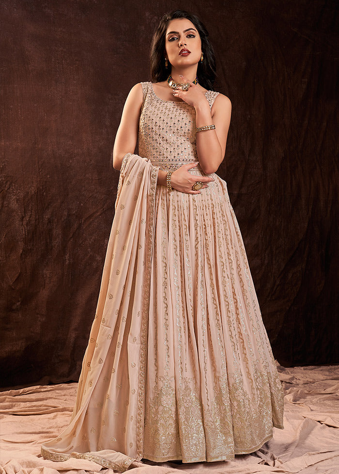 2 Pc Peach Readymade Pure Georgette Gown VDKSH16062082 - Indian Silk House Agencies