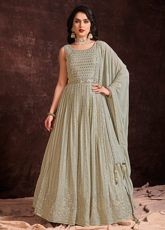 2 Pc Pista Green Pure Georgette Gown VDKSH16062083 - Indian Silk House Agencies