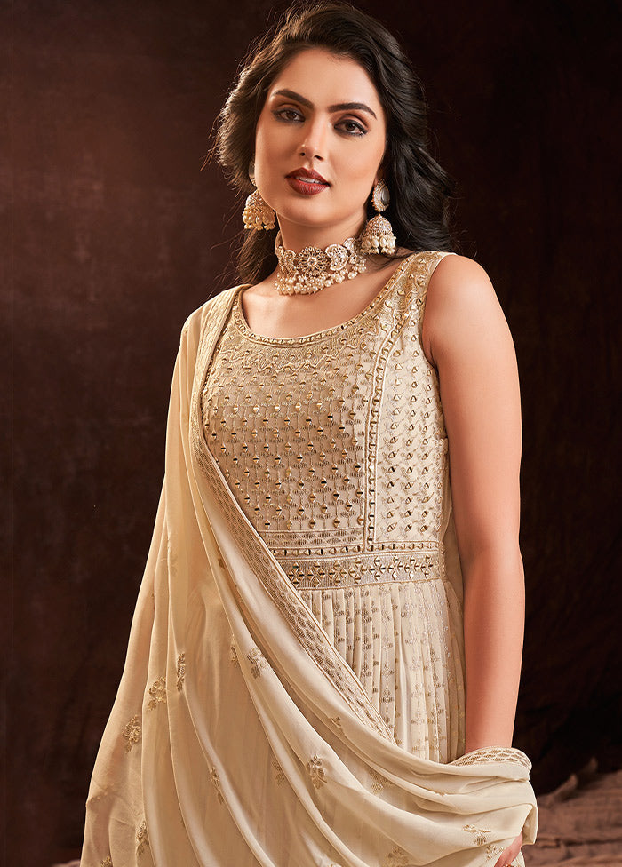 2 Pc Cream Readymade Pure Georgette Gown VDKSH16062084 - Indian Silk House Agencies