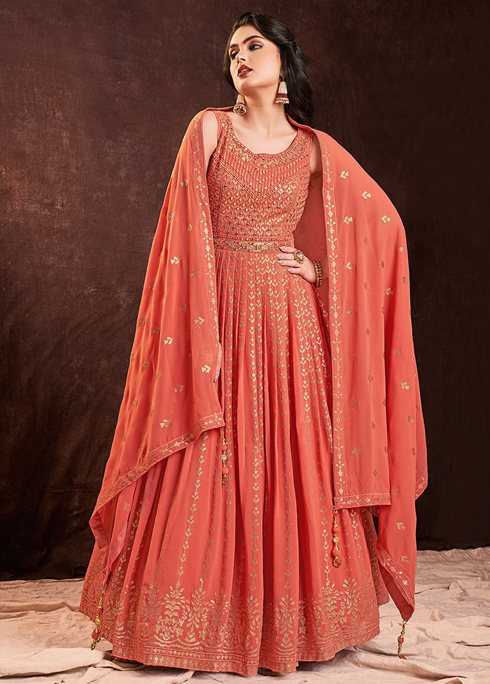 2 Pc Orange Readymade Pure Georgette Gown VDKSH16062089 - Indian Silk House Agencies