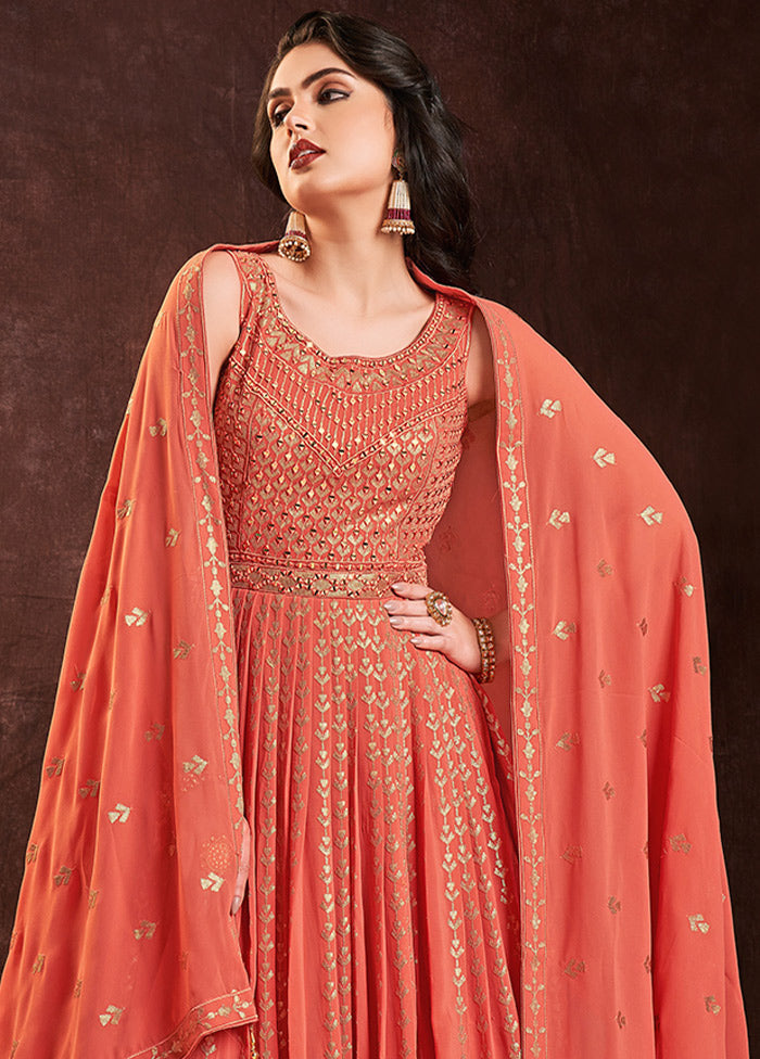2 Pc Orange Readymade Pure Georgette Gown VDKSH16062089 - Indian Silk House Agencies