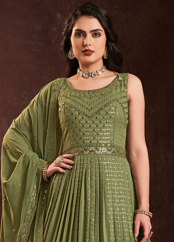 2 Pc Green Readymade Pure Georgette Gown VDKSH16062090 - Indian Silk House Agencies