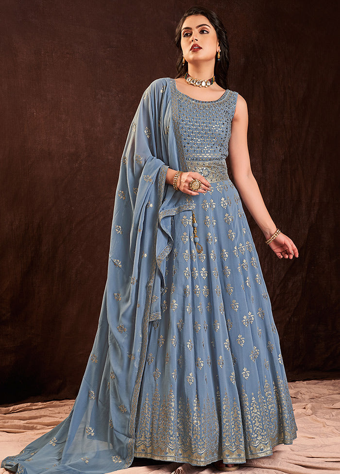 2 Pc Blue Readymade Pure Georgette Gown VDKSH16062093 - Indian Silk House Agencies