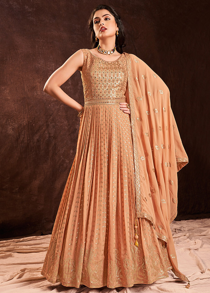 2 Pc Cream Readymade Pure Georgette Gown VDKSH16062094 - Indian Silk House Agencies