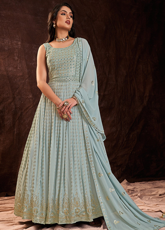 2 Pc Light Blue Pure Georgette Gown VDKSH16062095 - Indian Silk House Agencies