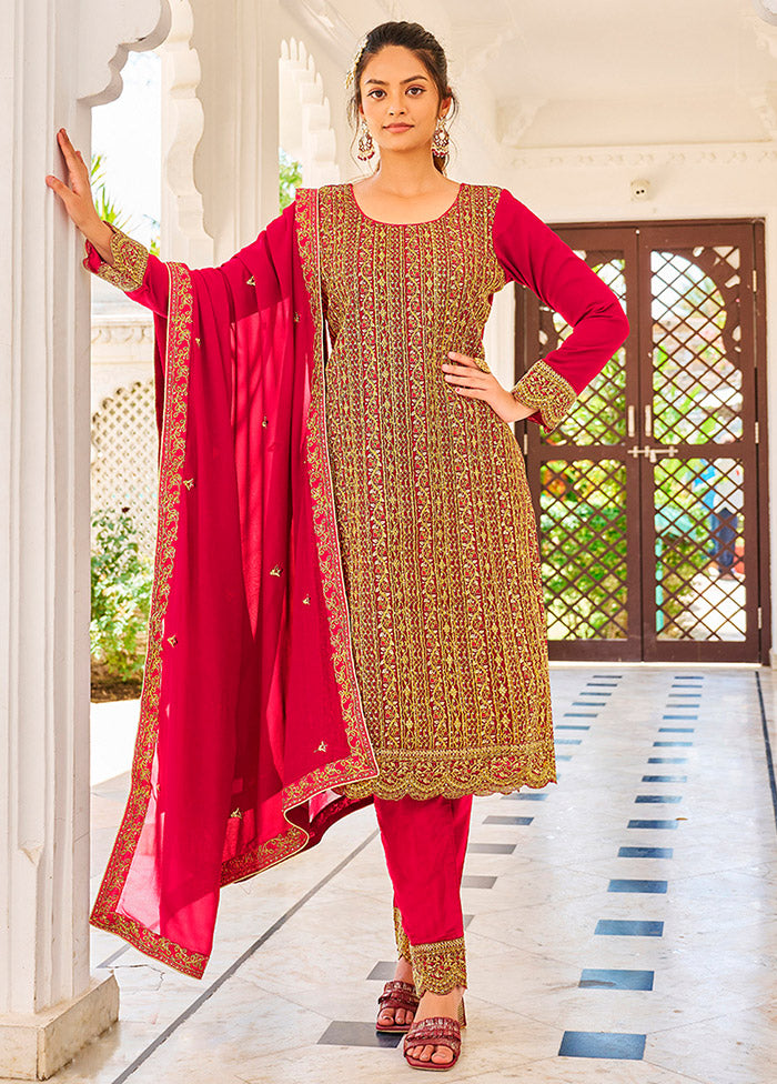 3 Pc Pink Semi Stitched Georgette Suit Set VDKSH16062105 - Indian Silk House Agencies