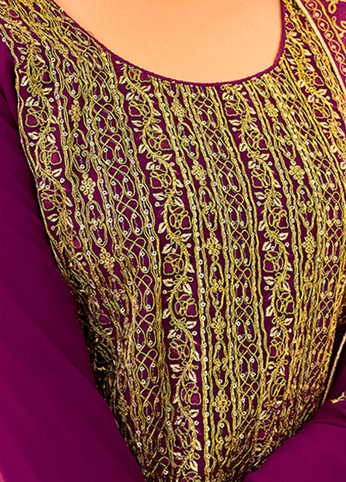 3 Pc Wine Semi Stitched Georgette Suit Set VDKSH16062106 - Indian Silk House Agencies