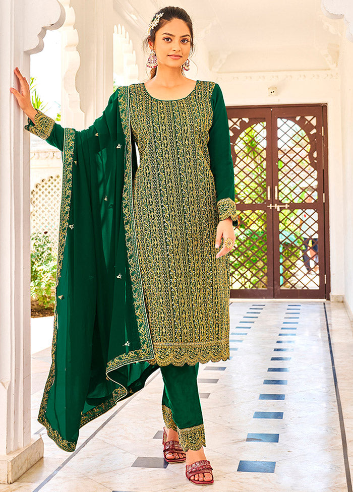 3 Pc Green Semi Stitched Georgette Suit Set VDKSH16062107 - Indian Silk House Agencies