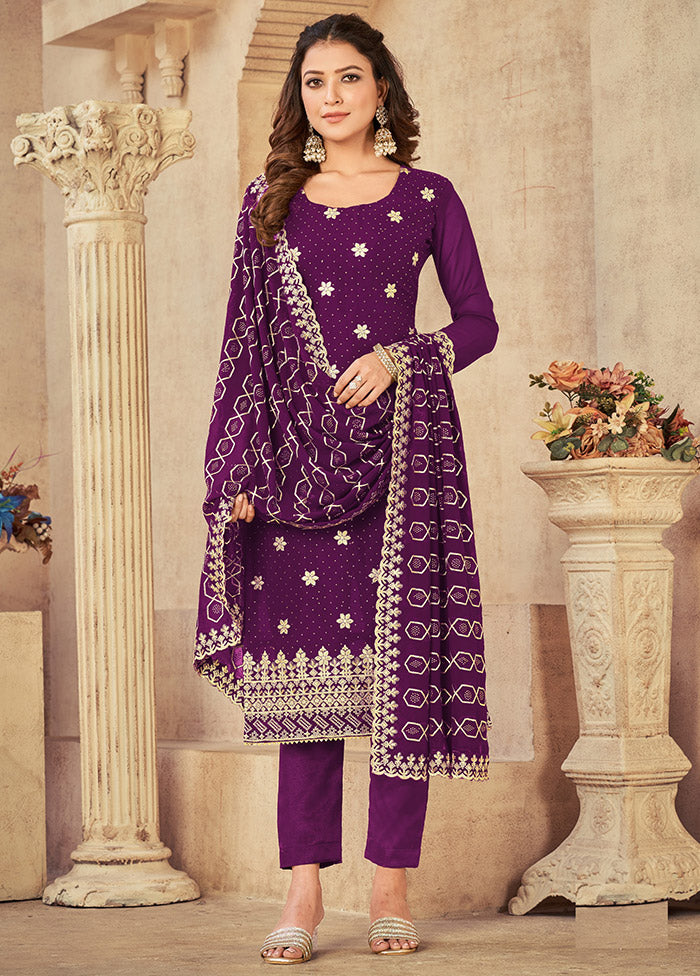 3 Pc Purple Semi Stitched Georgette Suit Set VDKSH16062103 - Indian Silk House Agencies