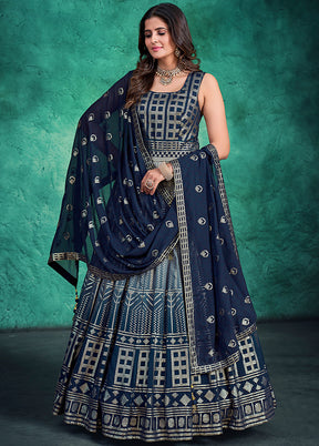 2 Pc Navy Blue Readymade Pure Georgette Gown VDKSH16062077 - Indian Silk House Agencies