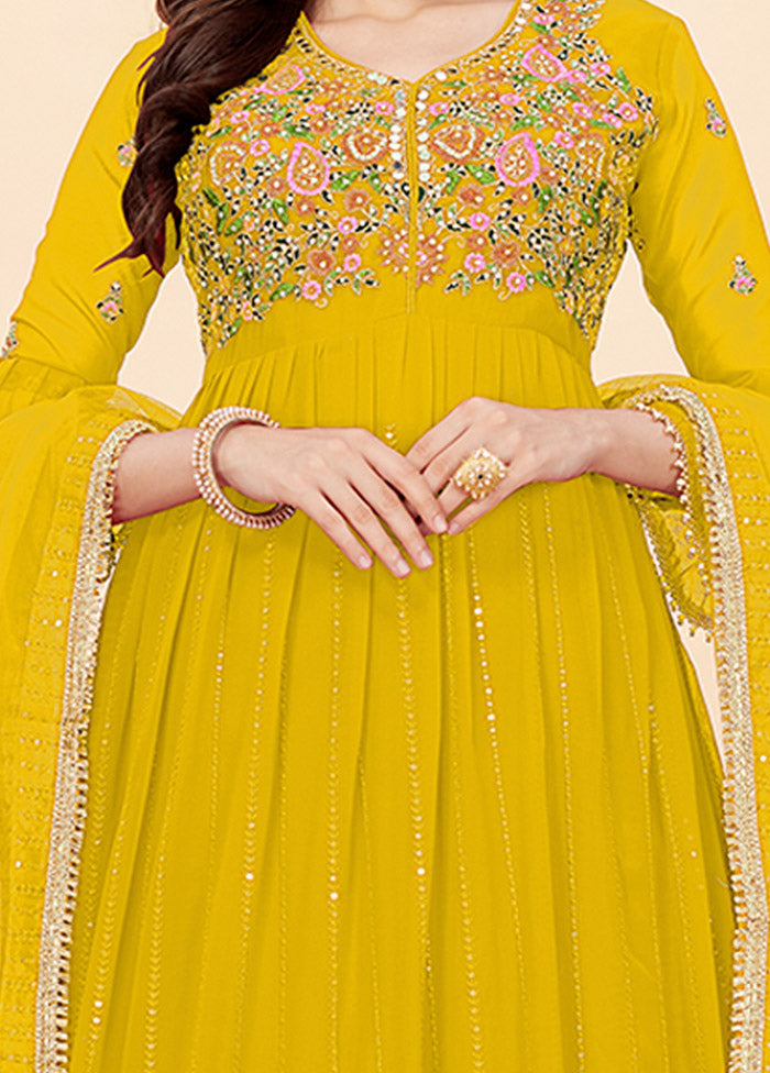 3 Pc Yellow Semi Stitched Georgette Suit Set VDKSH19062076 - Indian Silk House Agencies