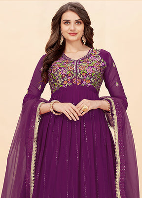 3 Pc Purple Semi Stitched Georgette Suit Set VDKSH19062079 - Indian Silk House Agencies
