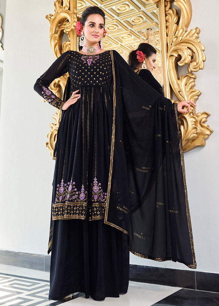 3 Pc Black Readymade Georgette Sharara Suit Set VDKSH19062080 - Indian Silk House Agencies