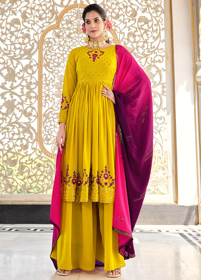 3 Pc Yellow Readymade Georgette Sharara Suit Set VDKSH19062082 - Indian Silk House Agencies