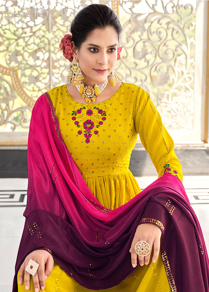 3 Pc Yellow Readymade Georgette Sharara Suit Set VDKSH19062082 - Indian Silk House Agencies