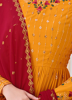 3 Pc Mustard Readymade Georgette Sharara Suit Set VDKSH19062084 - Indian Silk House Agencies
