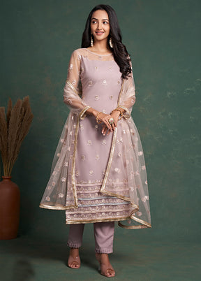3 Pc Onion Pink Semi Stitched Net Suit Set VDKSH19062067 - Indian Silk House Agencies