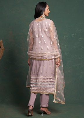 3 Pc Onion Pink Semi Stitched Net Suit Set VDKSH19062067 - Indian Silk House Agencies