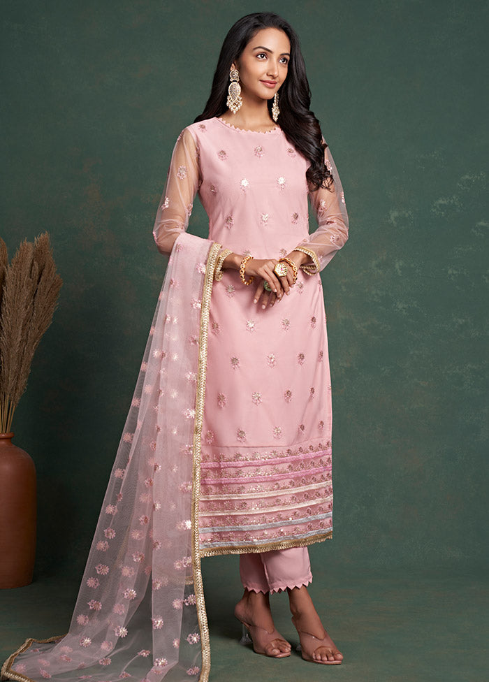 3 Pc Pink Semi Stitched Net Suit Set VDKSH19062070 - Indian Silk House Agencies