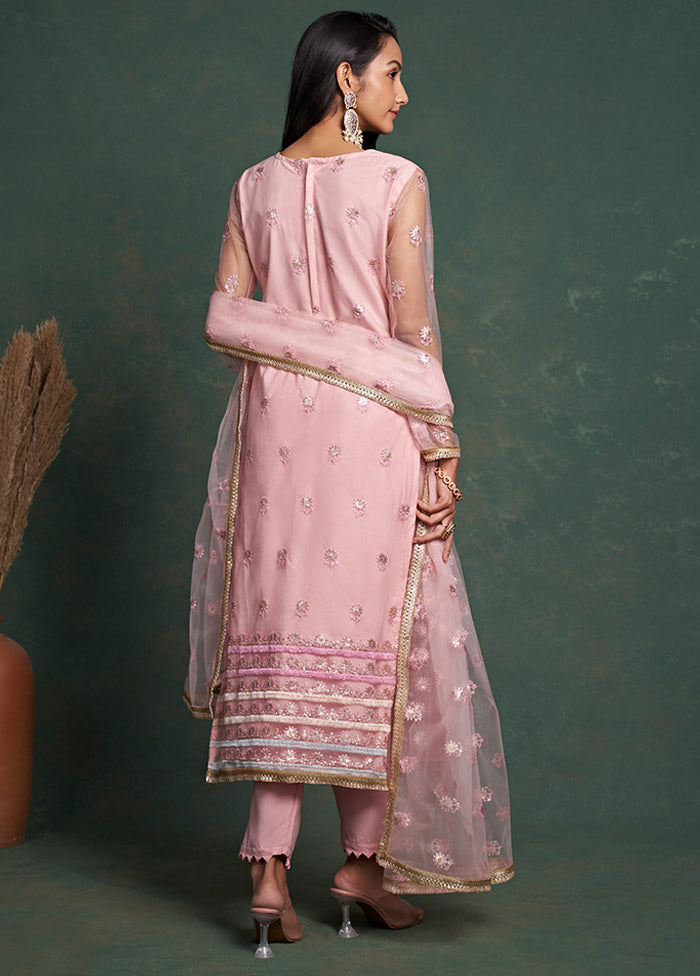 3 Pc Pink Semi Stitched Net Suit Set VDKSH19062070 - Indian Silk House Agencies