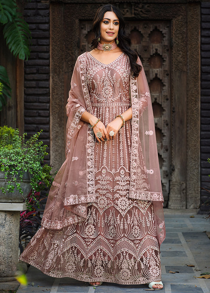 3 Pc Pink Net Semi Stitched Lehenga Set - Indian Silk House Agencies