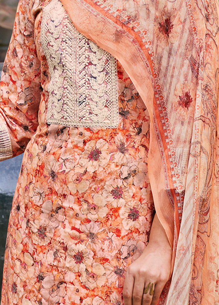 3 Pc Peach Unstitched Pure Cotton Suit Set VDKSH19062101 - Indian Silk House Agencies