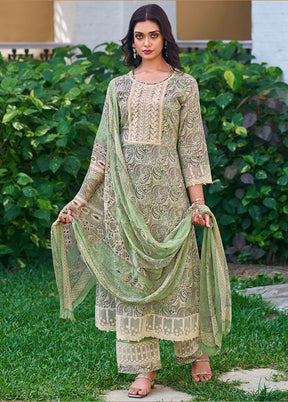 3 Pc Green Unstitched Pure Cotton Suit Set VDKSH19062102 - Indian Silk House Agencies