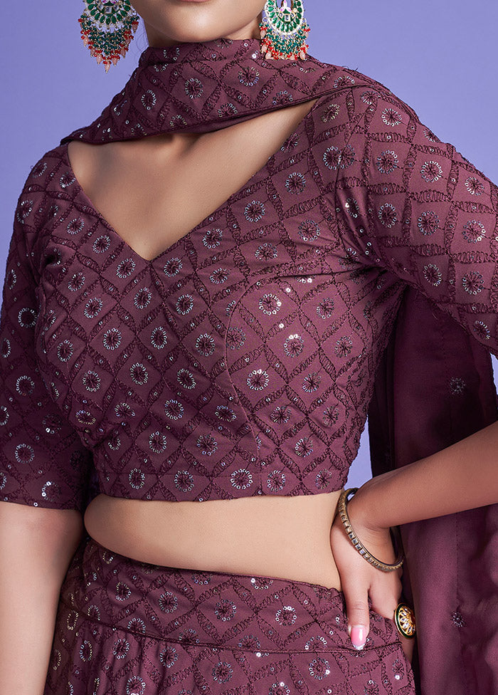 3 Pc Burgundy Georgette Semi Stitched Lehenga Set - Indian Silk House Agencies