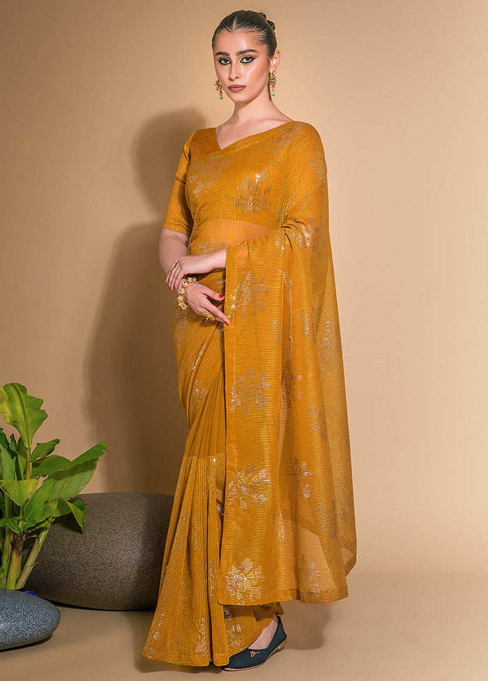 Mustard Georgette Saree With Blouse Piece