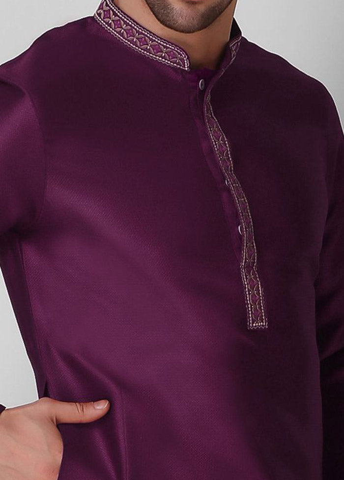 2 Pc Purple Silk Kurta Pajama Set VDKSH19062122 - Indian Silk House Agencies