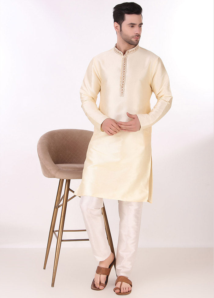 2 Pc Cream Silk Kurta Pajama Set VDKSH19062124 - Indian Silk House Agencies